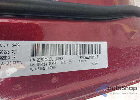 2020 Dodge Charger Scat Pack Rwd z USA, uszkodzony, nr VIN 2C3CDXGJ5LH149758